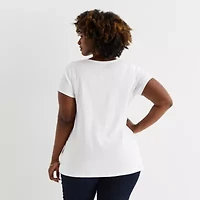 St. John's Bay Womens Plus Easy-on + Easy-off Crew Neck Short Sleeve Adaptive T-Shirt