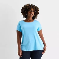 St. John's Bay Womens Plus Crew Neck Short Sleeve T-Shirt