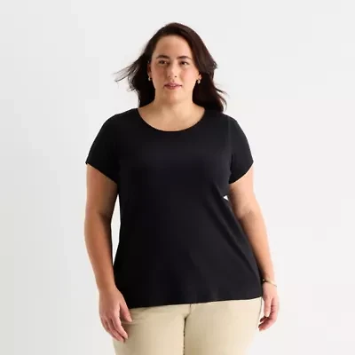 St. John's Bay Womens Plus Crew Neck Short Sleeve T-Shirt