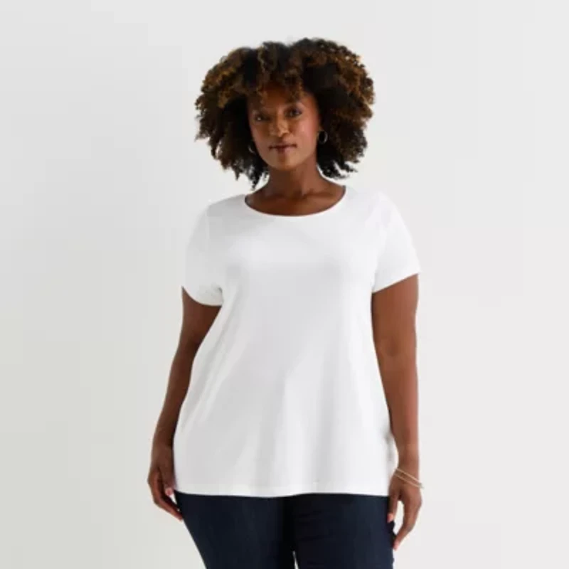 St. John's Bay Womens Plus Easy-on + Easy-off Crew Neck Short Sleeve Adaptive T-Shirt