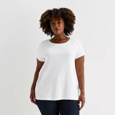 St. John's Bay Womens Plus Easy-on + Easy-off Crew Neck Short Sleeve Adaptive T-Shirt