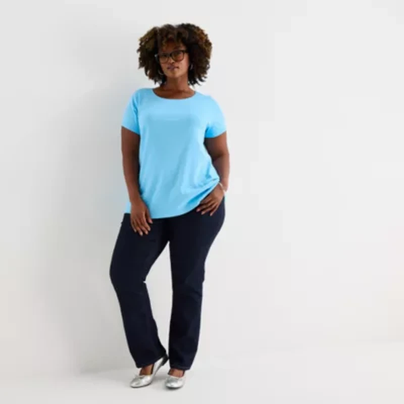 St. John's Bay Womens Plus Crew Neck Short Sleeve T-Shirt