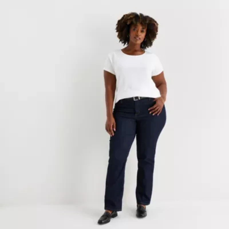 St. John's Bay Womens Plus Easy-on + Easy-off Crew Neck Short Sleeve Adaptive T-Shirt