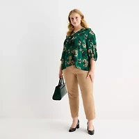 Liz Claiborne Womens Plus V Neck 3/4 Sleeve Blouse