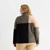 Liz Claiborne Plus Womens Mock Neck Long Sleeve Pullover Sweater