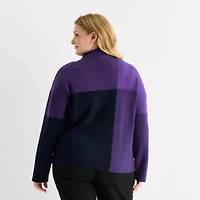 Liz Claiborne Plus Womens Mock Neck Long Sleeve Pullover Sweater