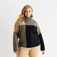 Liz Claiborne Plus Womens Mock Neck Long Sleeve Pullover Sweater