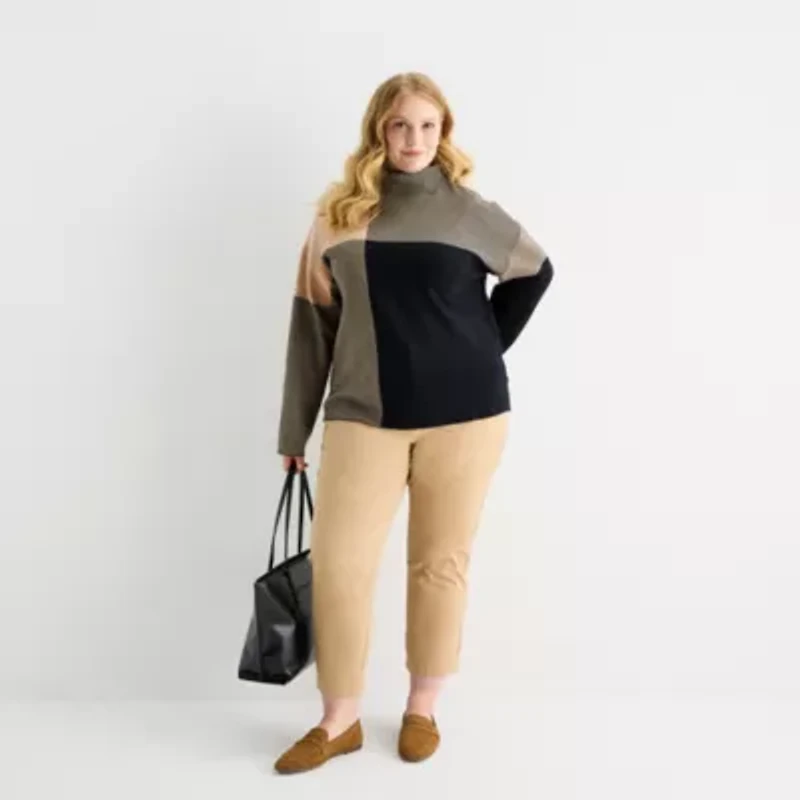 Liz Claiborne Plus Womens Mock Neck Long Sleeve Pullover Sweater