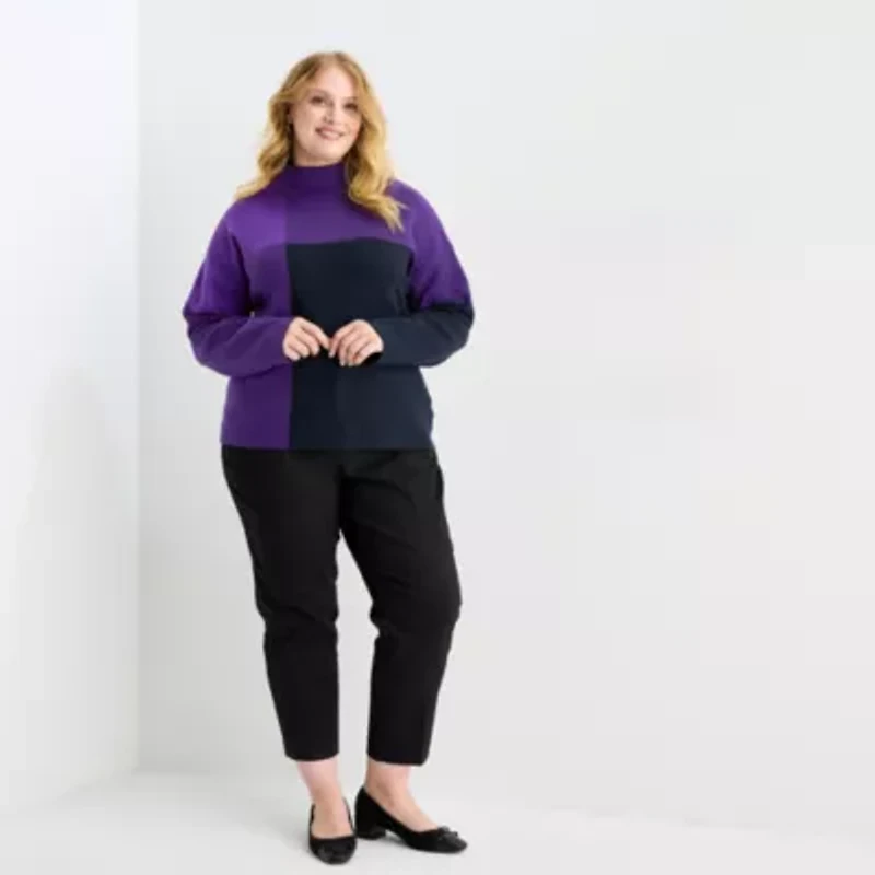 Liz Claiborne Plus Womens Mock Neck Long Sleeve Pullover Sweater