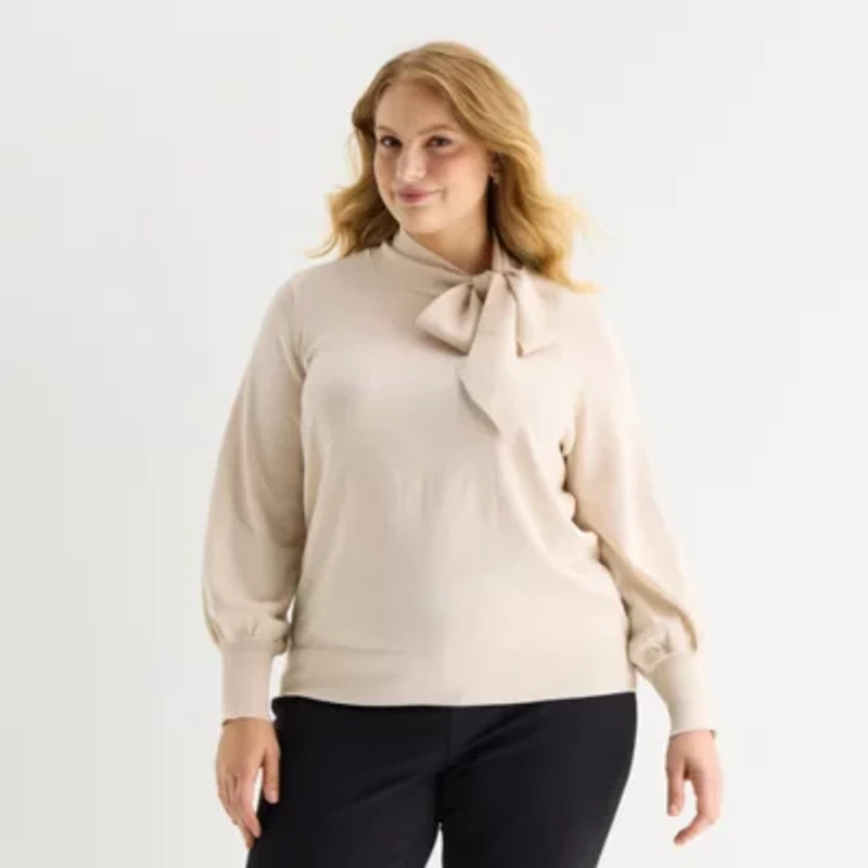 Liz Claiborne Plus Womens Long Sleeve Pullover Sweater