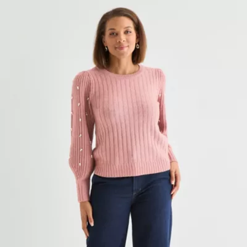 Liz Claiborne Tall Womens Crew Neck Long Sleeve Pullover Sweater