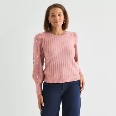 Liz Claiborne Tall Womens Crew Neck Long Sleeve Pullover Sweater