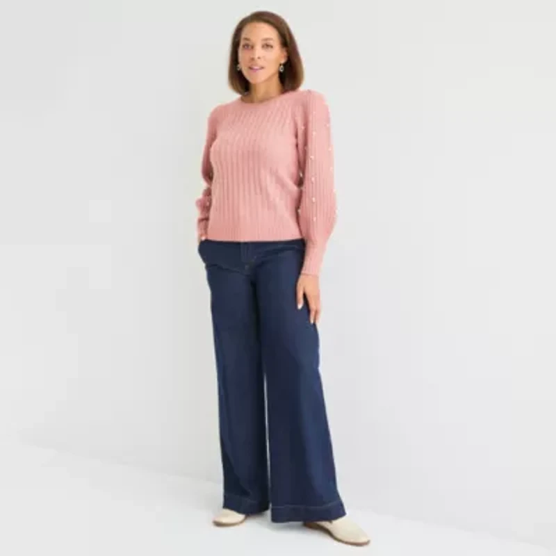 Liz Claiborne Tall Womens Crew Neck Long Sleeve Pullover Sweater