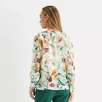 Liz Claiborne Womens Tall V Neck Long Sleeve Blouse
