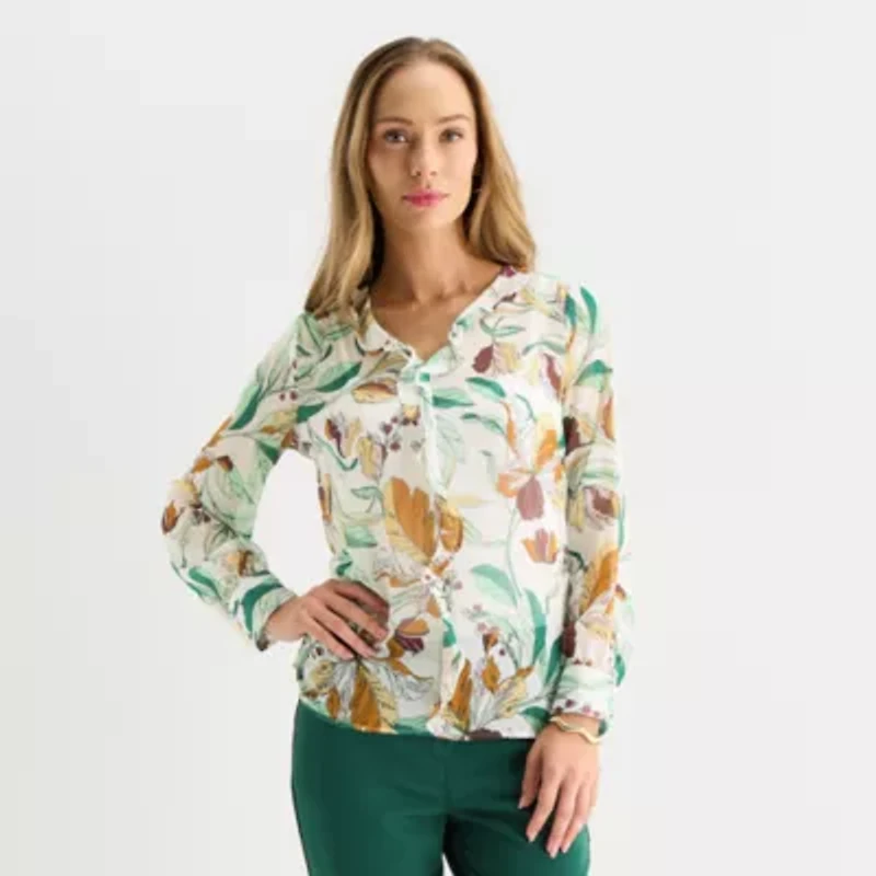 Liz Claiborne Womens Tall V Neck Long Sleeve Blouse