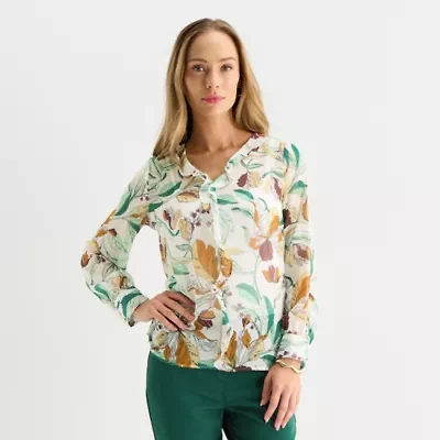 Liz Claiborne Womens Tall V Neck Long Sleeve Blouse