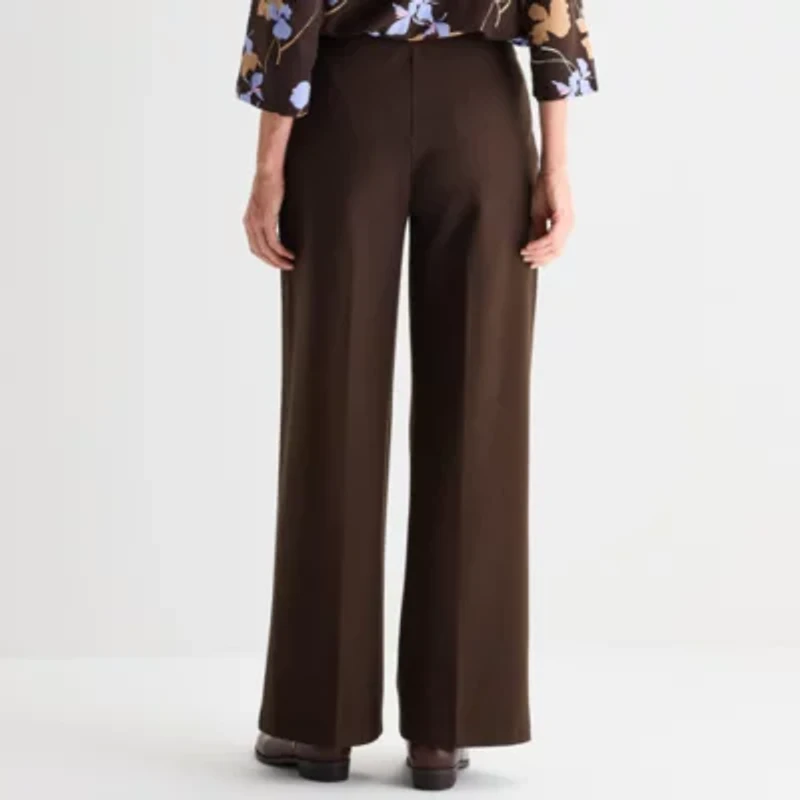 Liz Claiborne Ponte Womens Tall Wide Leg Mid Rise Pull-On Pant