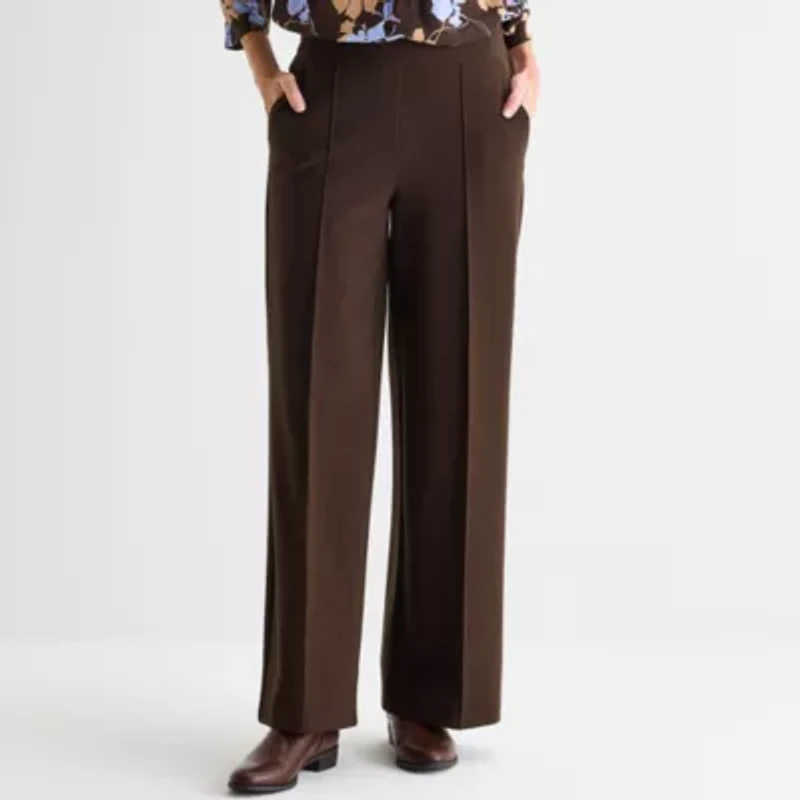 Liz Claiborne Ponte Womens Tall Wide Leg Mid Rise Pull-On Pant