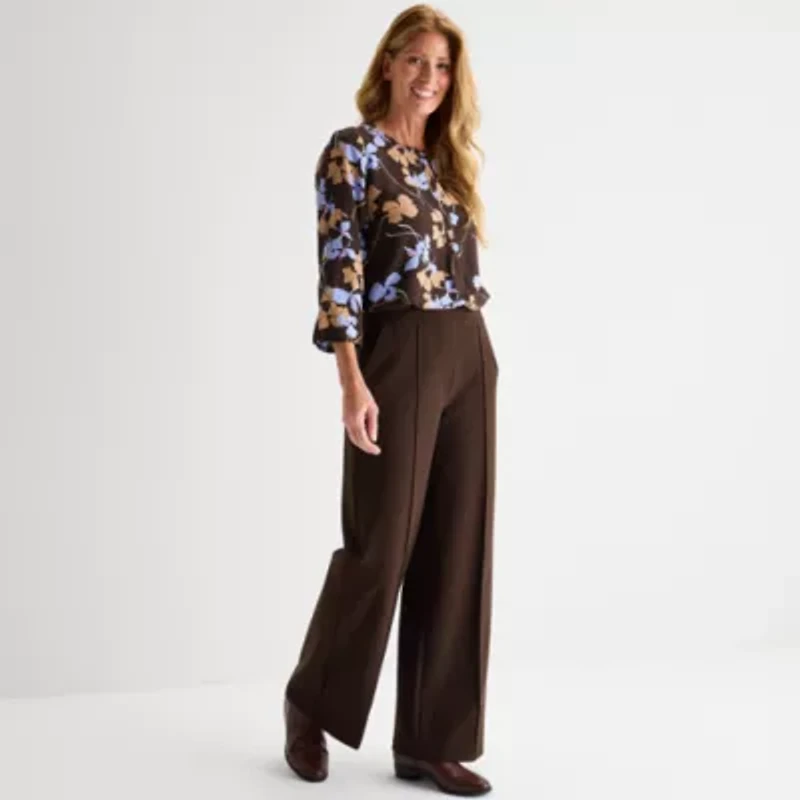 Liz Claiborne Ponte Womens Tall Wide Leg Mid Rise Pull-On Pant