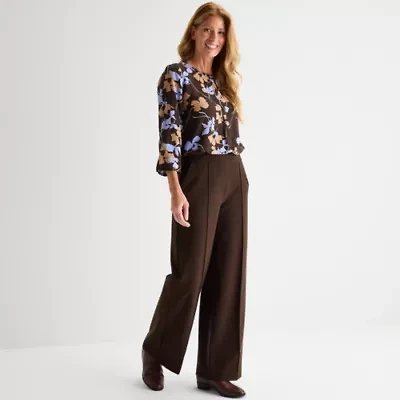 Liz Claiborne Ponte Womens Tall Wide Leg Mid Rise Pull-On Pant
