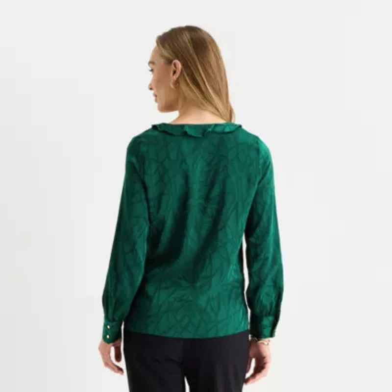 Liz Claiborne Womens V Neck Long Sleeve Blouse