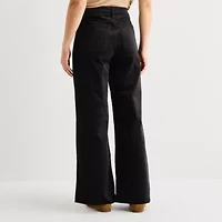 Liz Claiborne Womens Petite Wide Leg Mid Rise Pull-On Pant