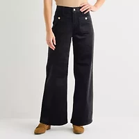 Liz Claiborne Womens Petite Wide Leg Mid Rise Pull-On Pant