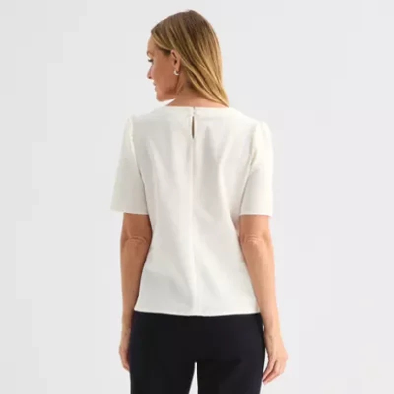 Liz Claiborne Womens Round Neck Short Sleeve Blouse