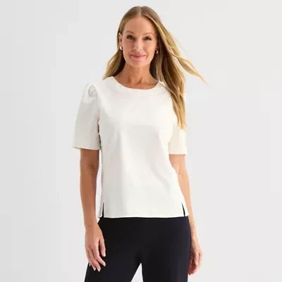 Liz Claiborne Womens Round Neck Short Sleeve Blouse