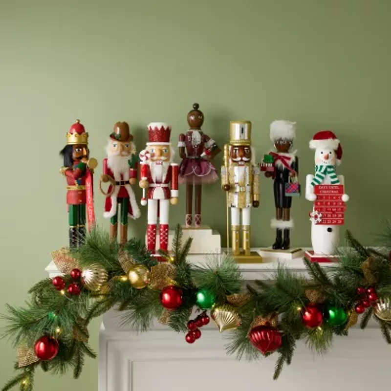 North Pole Trading Co. 14in Pepermint Staff Wood Christmas Nutcracker