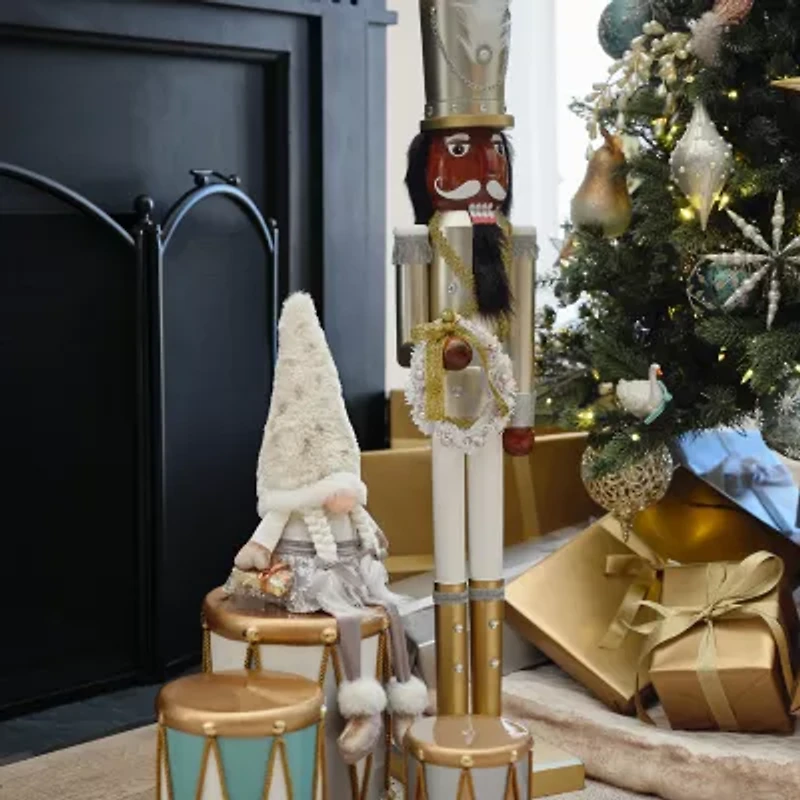 North Pole Trading Co. 36in Gold Wreath African American Wood Christmas Nutcracker