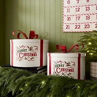 Martha Stewart 9in Metal Hat Box Christmas Tabletop Decor