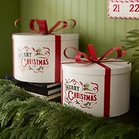 Martha Stewart 9in Metal Hat Box Christmas Tabletop Decor