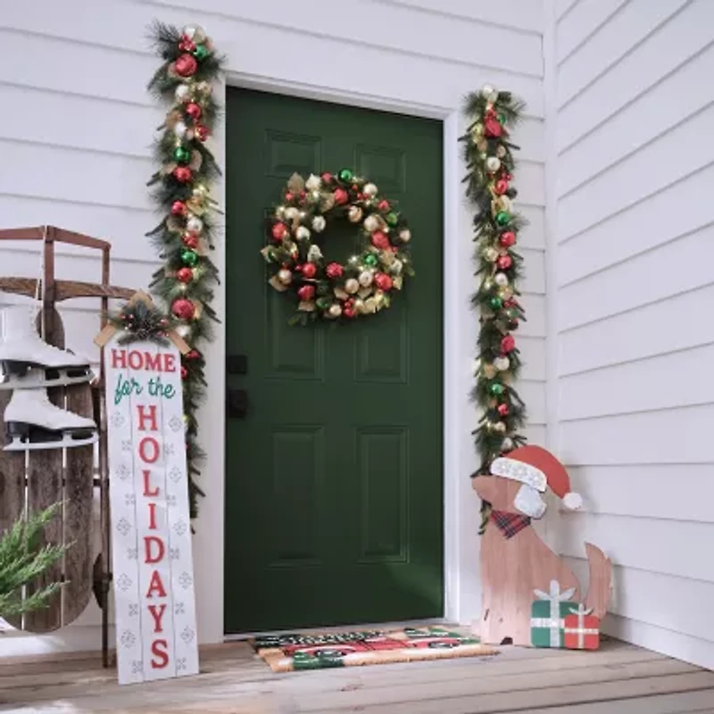North Pole Trading Co. Red Green Ornament Wreath