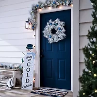 North Pole Trading Co. Blue Stripe Snowflakes Indoor Outdoor Rectangular Doormat
