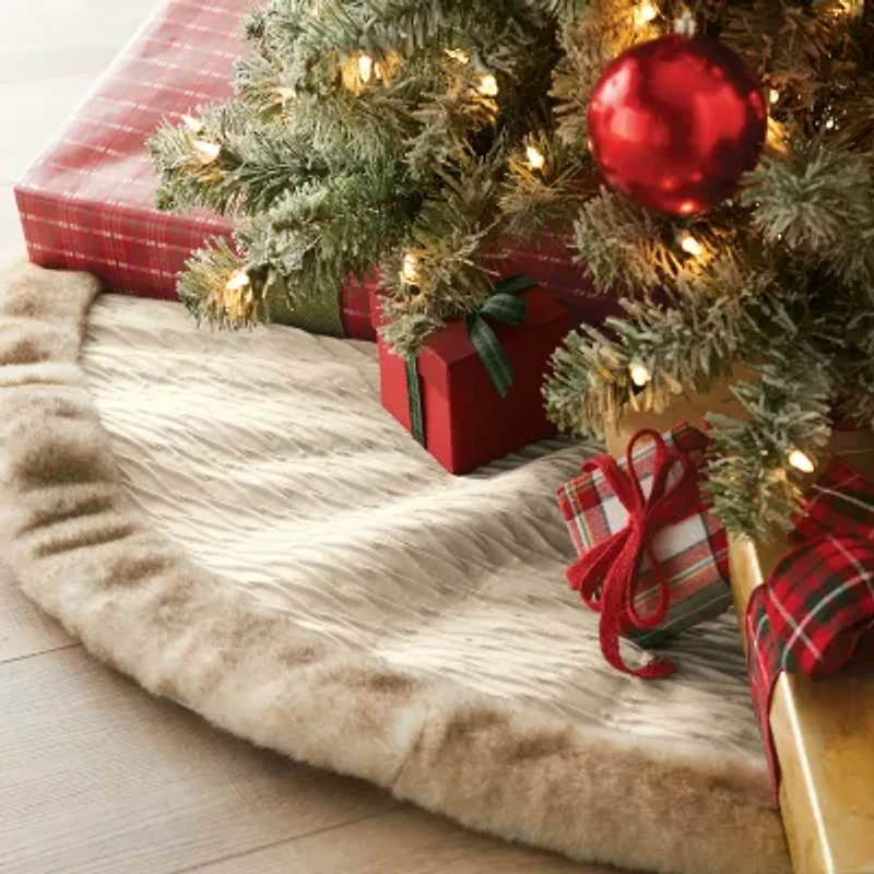 North Pole Trading Co. Cream Crinkle Velvet Indoor Tree Skirt