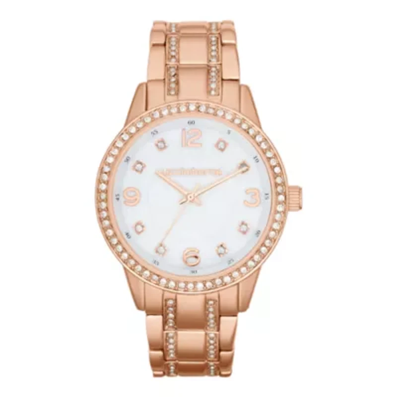 Liz Claiborne® Womens Rose-Tone Crystal Large-Scale Watch