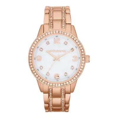 Liz Claiborne® Womens Rose-Tone Crystal Large-Scale Watch