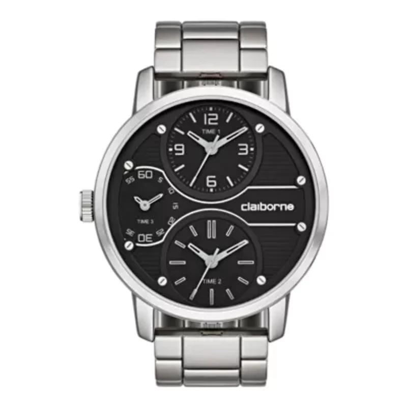 Claiborne Mens Oversized Dial Silver-Tone Watch