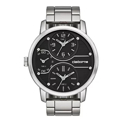 Claiborne Mens Oversized Dial Silver-Tone Watch