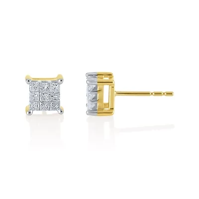 1 CT.T.W. Natural Princess Natural Diamond 10K Stud Earrings