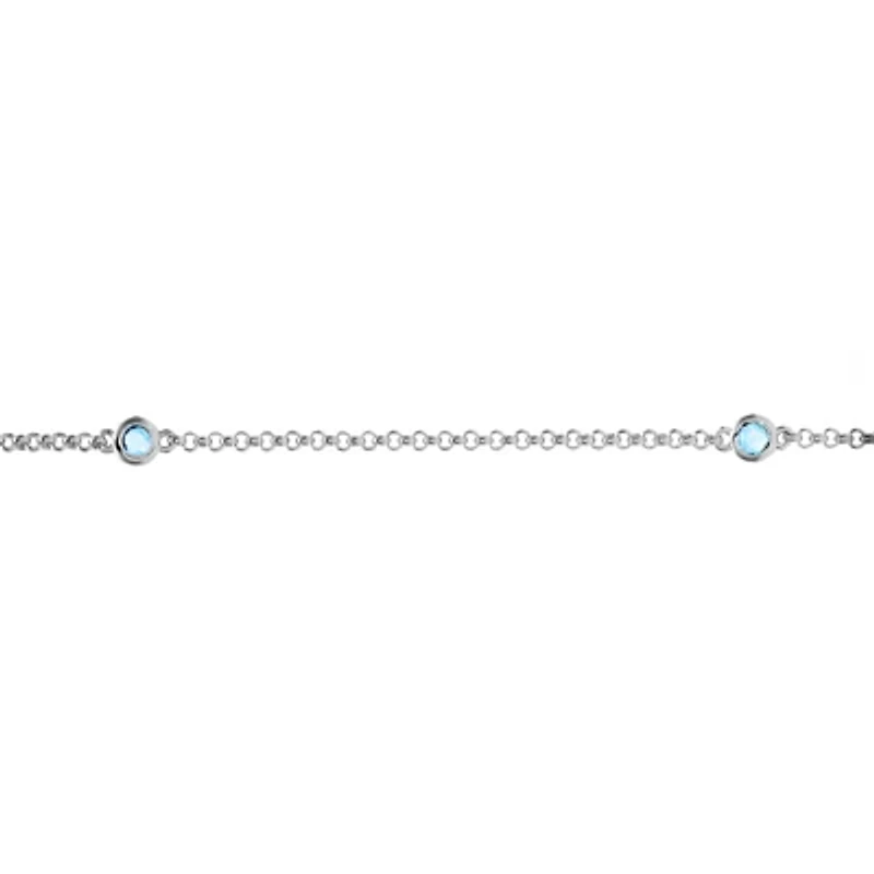 Genuine Sky Blue Topaz Sterling Silver Station Bracelet