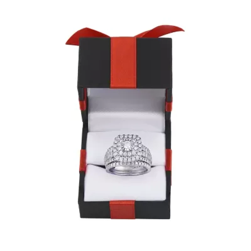 2 CT.T.W. Natural Diamond Cushion Shape Side Stone Halo Bridal Set 10K or 14K White Gold
