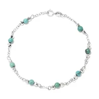 Womens Enhanced Blue Turquoise Sterling Silver Round Beaded Bracelet