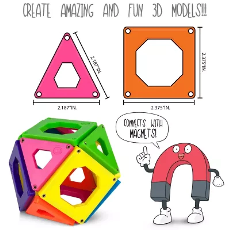 Discovery Kids Magnetic Tiles Set, with 12 Triangles And 12 Squares, 24-pieces