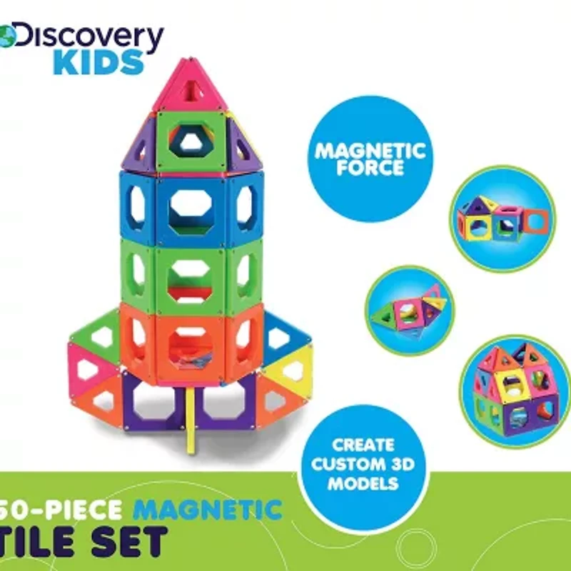 Discovery Kids Magnetic Tiles Set, with 12 Triangles And 12 Squares, 24-pieces