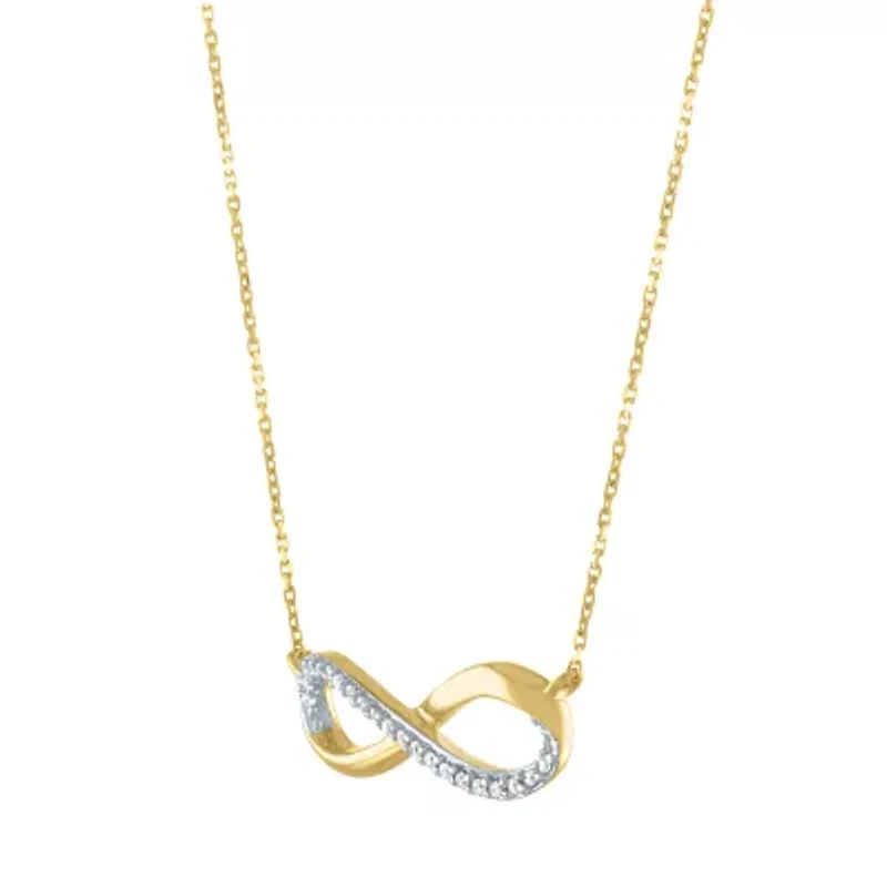 Womens Diamond Accent Natural White Diamond 10K Gold Infinity 18 Inch Pendant Necklace