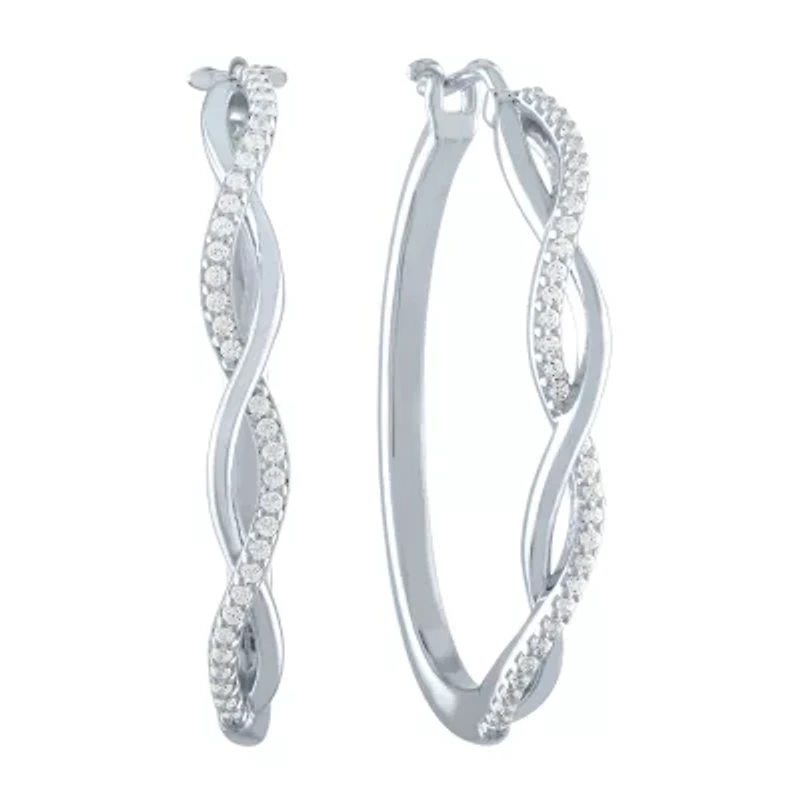 Womens 1/4 CT. T.W. Natural White Diamond Sterling Silver 32mm Hoop Earrings