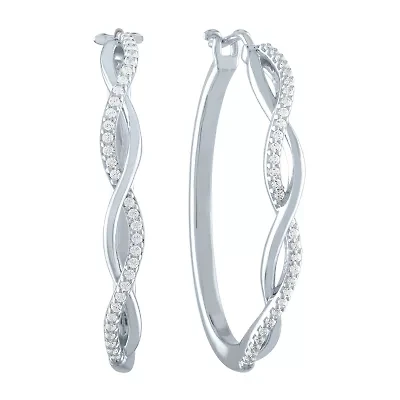 Womens 1/4 CT. T.W. Natural White Diamond Sterling Silver 32mm Hoop Earrings