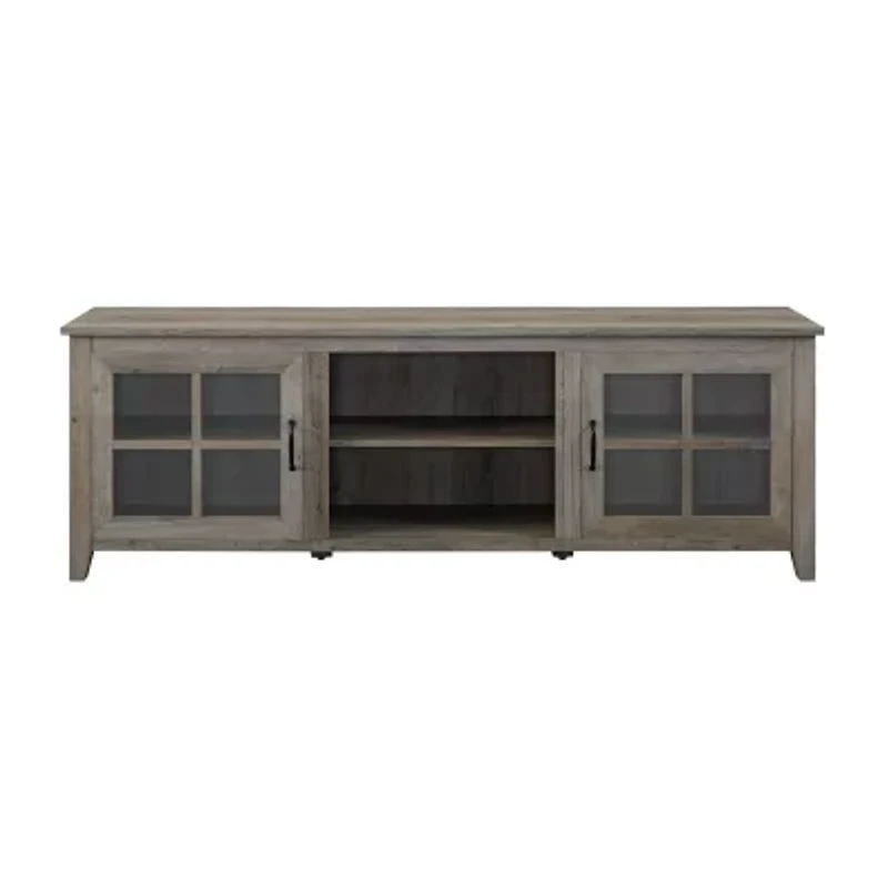 70" Farmhouse Simple Window Pane 2 Door Wood TV Stand